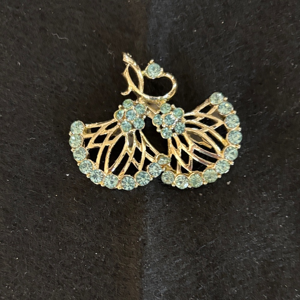 Gold and Blue Crystal Fan Brooch
